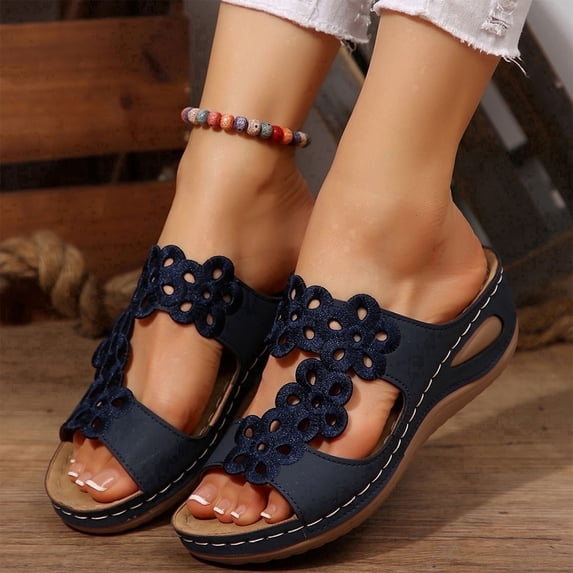ATENAR Womens Sandals,Sandals for Women,Open Toe,Platform,Peep Toe,Cutout,Blue,7.5
