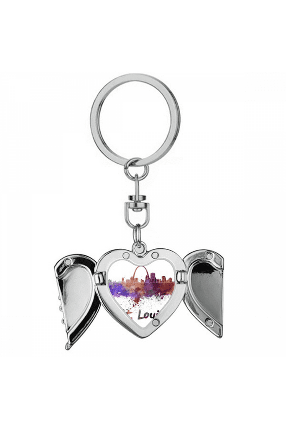 st.louis amecity watercolor heart angel wing key chain holder