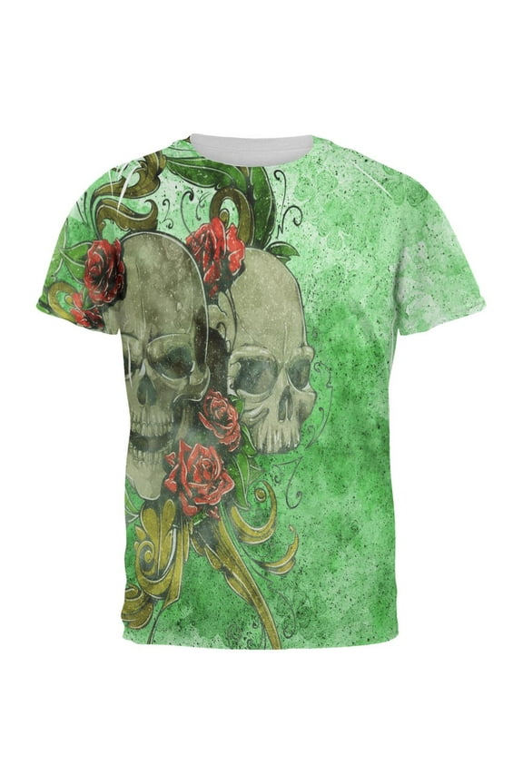 st. patricks day deadly wild irish rose skull tattoo all over mens t shirt