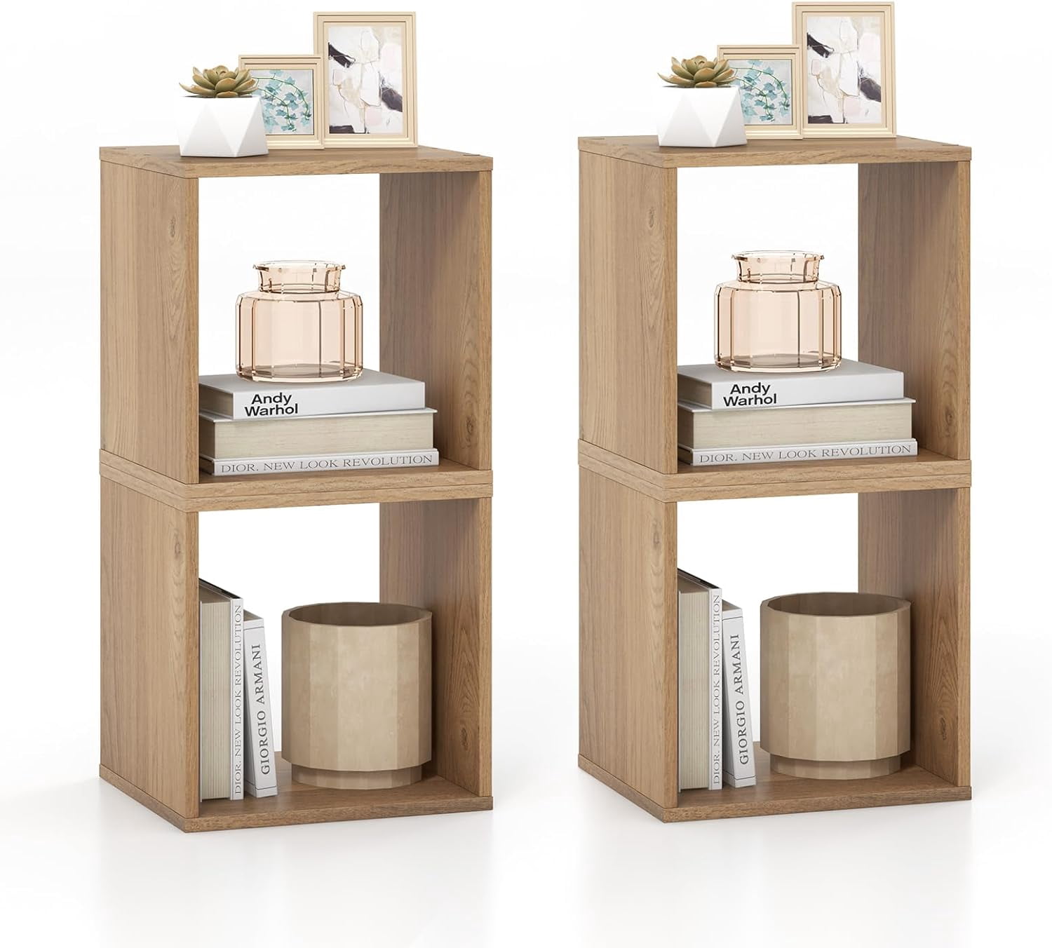 Stackable 2 Cube Storage Organizer Set of 2, Freestanding Cubby Storage ...