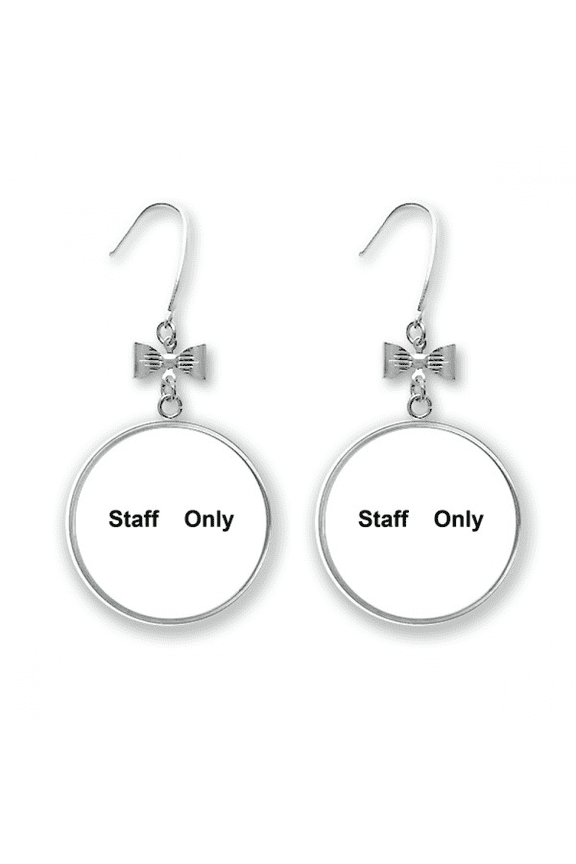 staff only black symbol pattern bow earrings drop stud pierced hook