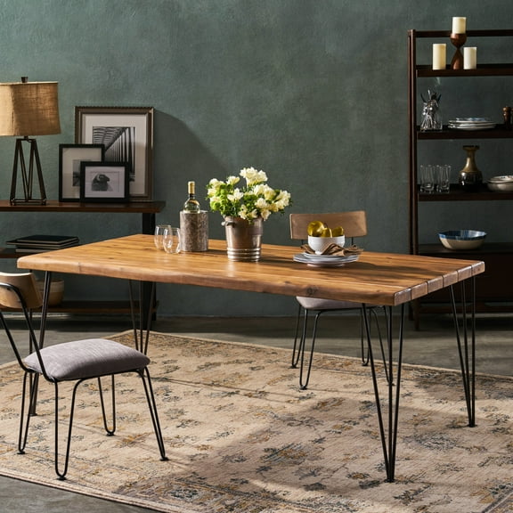 -stained Rectangular Dining Table - 72" Wood, Rustic Metal Legs, , For Various Settings And Occasions Industrial-style Wood Top, Long-lasting, Easy To Assemble