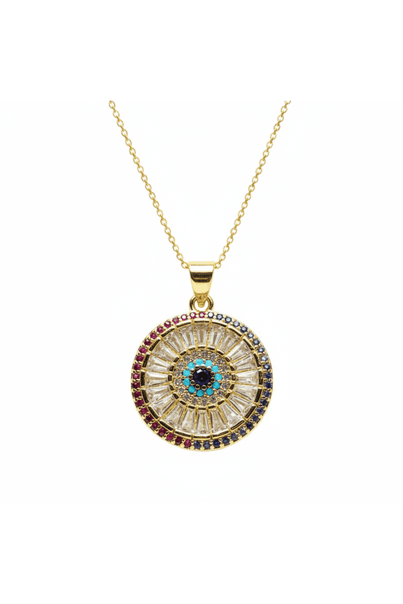 stainless steel 7 chakra wheel pendant necklace gold plated with multi stone round charm 18x18mm with 18 inch cable chain handmade jewelry |SN_CHP_0127