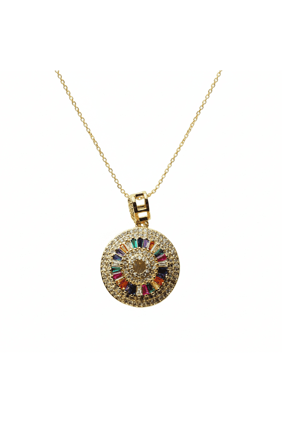 stainless steel 7 chakra wheel pendant necklace gold plated with multi stone round charm 22mm with 18 inch cable chain handmade jewelry |SN_CHP_0130