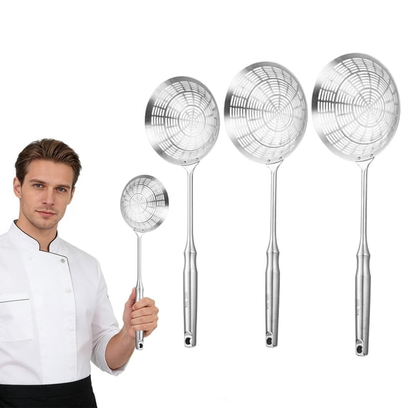 stainless steel Spider strainer scoop for deep wok fat straining spoon,slotted ladle with holes,kitchen cooking utensil mesh skimmer for frying,fryer,pasta,egg,food soup,oil and grease