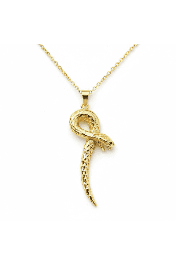 stainless steel coiled snake pendant necklace gold plated snake shape charm jewellery 47x15mm with 18 inch cable chain handmade jewellry |SN_CHP_0201