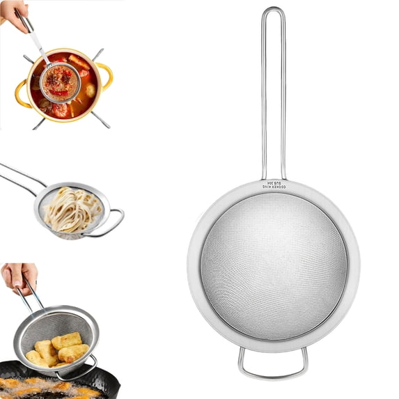 stainless steel extra ultra fine fat skimmer spoon set, slotted ladle with holes, very fine mesh strainer scoop, kitchen cooking utensil spider strainer for frying, fryer, pasta, egg(S,M,L)