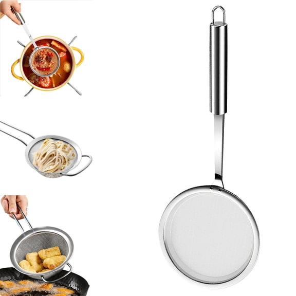 stainless steel extra ultra fine fat skimmer spoon set, slotted ladle with holes, very fine mesh strainer scoop, kitchen cooking utensil spider strainer for frying, fryer, pasta, egg(S,M,L)