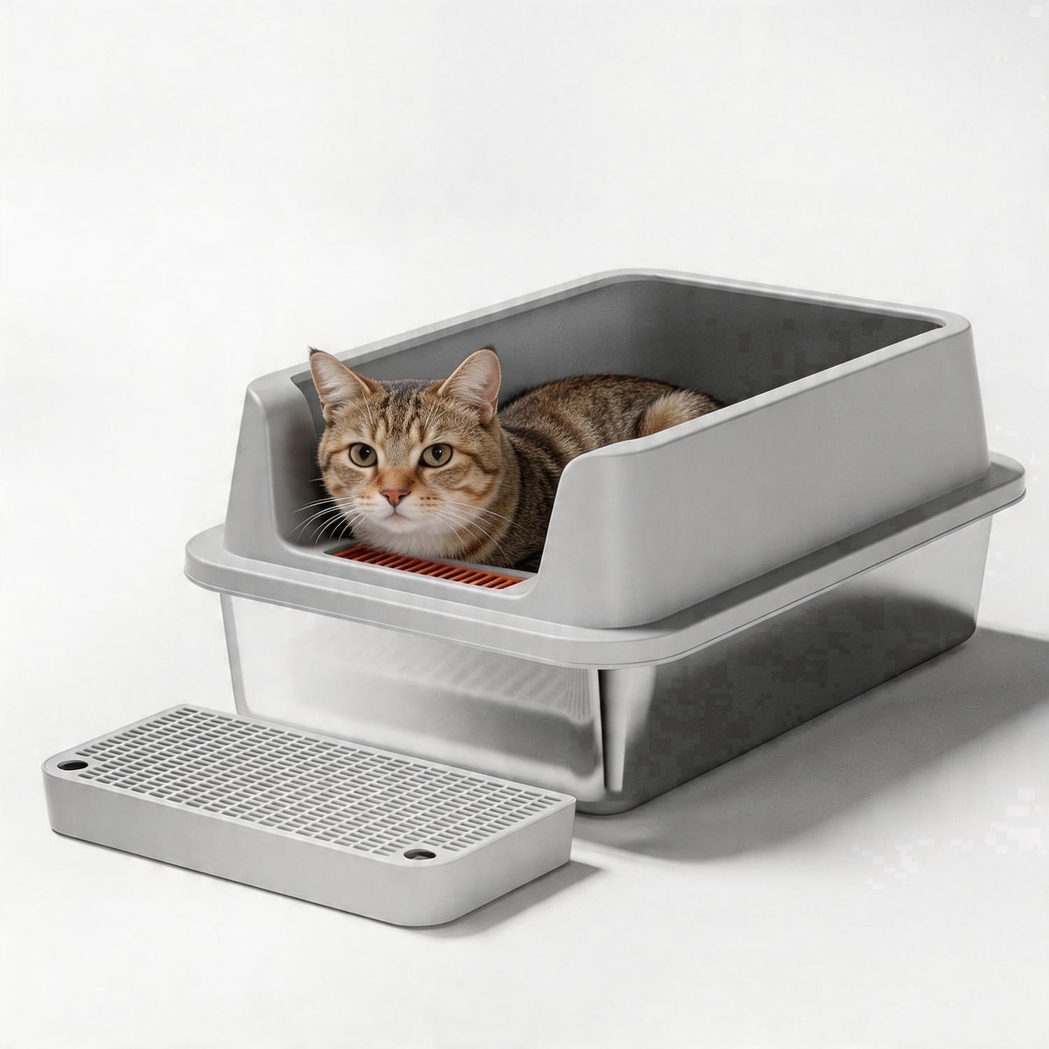 Behome XXL Stainless Steel Cat Litter Box, Extra Large Litter Box for Large Cats, Anti-Urine Leakage, Easy Cleaning, Inc