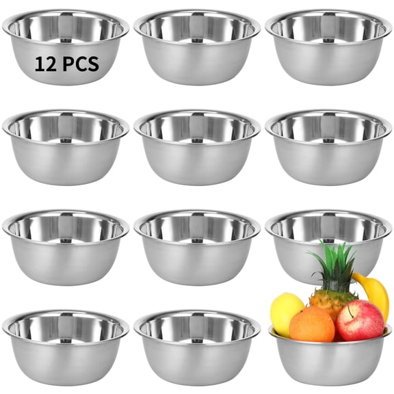 12 PCS Stainless Steel Prep Bowls, Nesting Metal Salad Prep Bowl, Heavy Duty Mixing Bowls for Kitchen Egg Beating Food Preparation, Stackable, Dishwasher Safe, 8.5 x 3.4 in