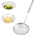 thumbnail image 1 of stainless steel spider strainer scoop for deep wok fat straining spoon, slotted ladle with holes,kitchen cooking utensil mesh skimmer for frying,fryer,pasta,egg,food soup,oil and grease, 1 of 14