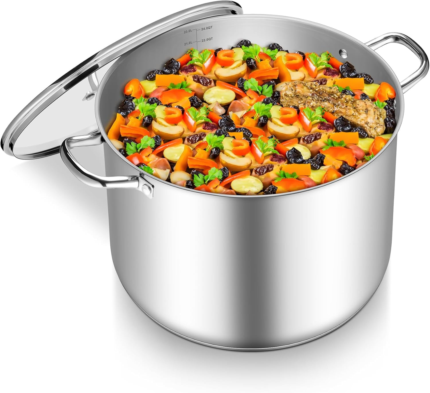 Stainless Steel Stock Pot, 24QT Large Stockpot Tri-ply Bottom Cooking ...