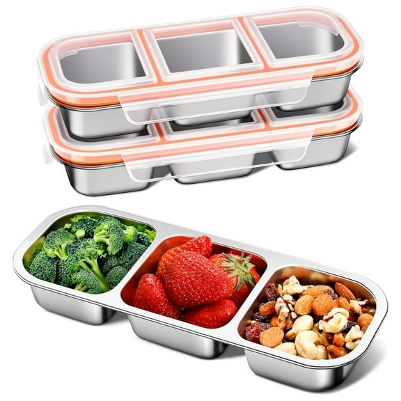3pcs Stainless Steel Bento Box, Reusable Stainless Steel Snack Containers For Office, Outdoor picnic