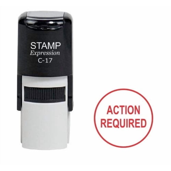 stampexpression - Action Required Round Office Self Inking Rubber Stamp - Red Ink (W-6995)