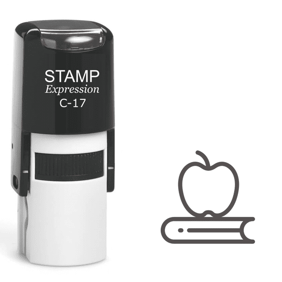 stampexpression - Apple on a Book Self Inking Rubber Stamp - Black Ink (A-61248)