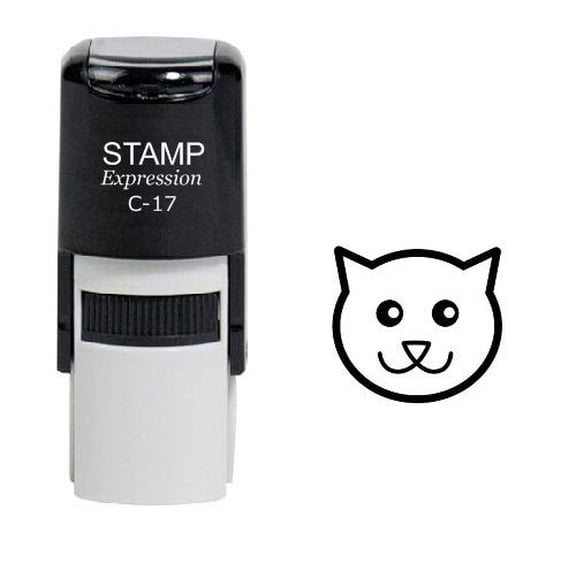stampexpression - Cartoon Cat Head Self Inking Rubber Stamp - Black Ink (W-6496)