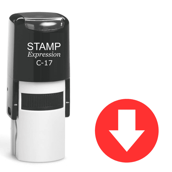 stampexpression - Down Arrow in the Circle Self Inking Rubber Stamp - Red Ink (A-62649)