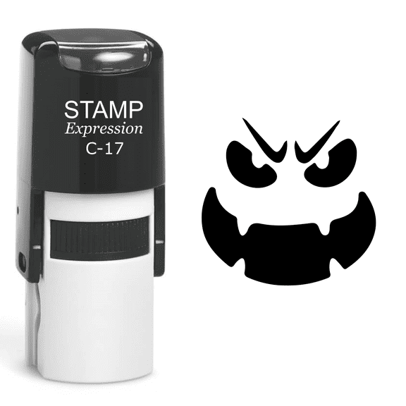 stampexpression - Pumpkin Faces Halloween Self Inking Rubber Stamp - Black Ink (A-60715)