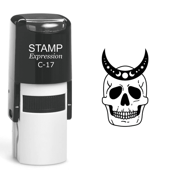 stampexpression - Skull With Moon Phases Self Inking Rubber Stamp - Black Ink (A-60382)