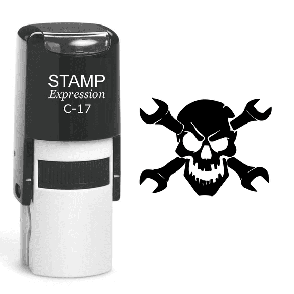stampexpression - Skull With Wrenches Self Inking Rubber Stamp - Black Ink (A-60496)
