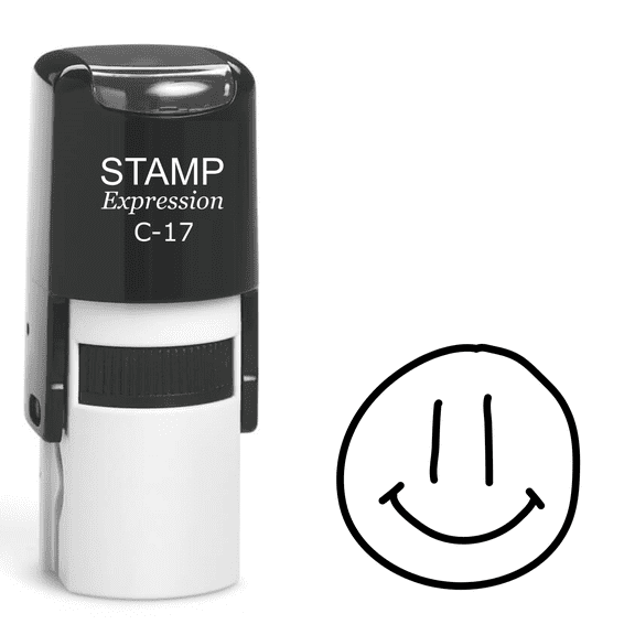 stampexpression - Smiley Face Self Inking Rubber Stamp - Black Ink (A-61702)