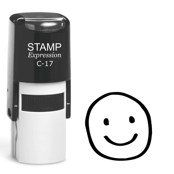 stampexpression - Smiley Face Self Inking Rubber Stamp - Black Ink (A-61709)