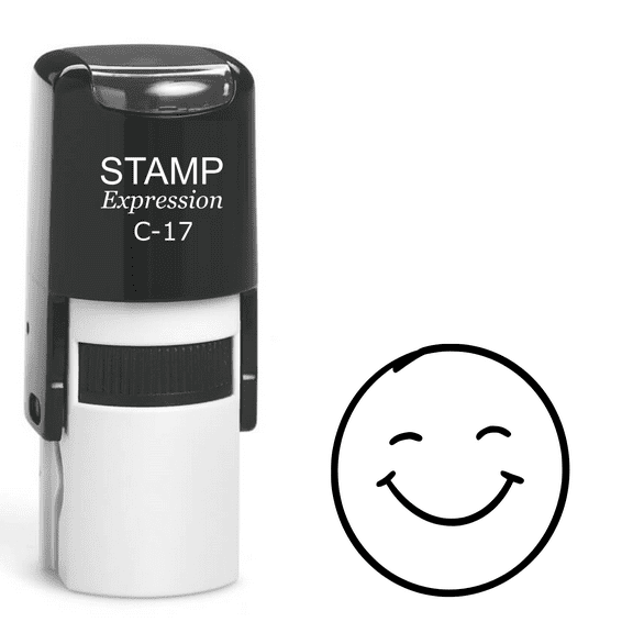stampexpression - Smiley Face Self Inking Rubber Stamp - Black Ink (A-61712)