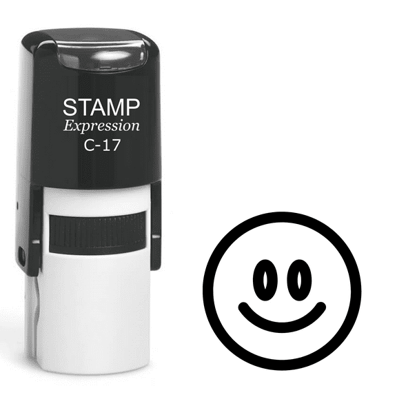 stampexpression - Smiley Face Self Inking Rubber Stamp - Black Ink (A-61736)