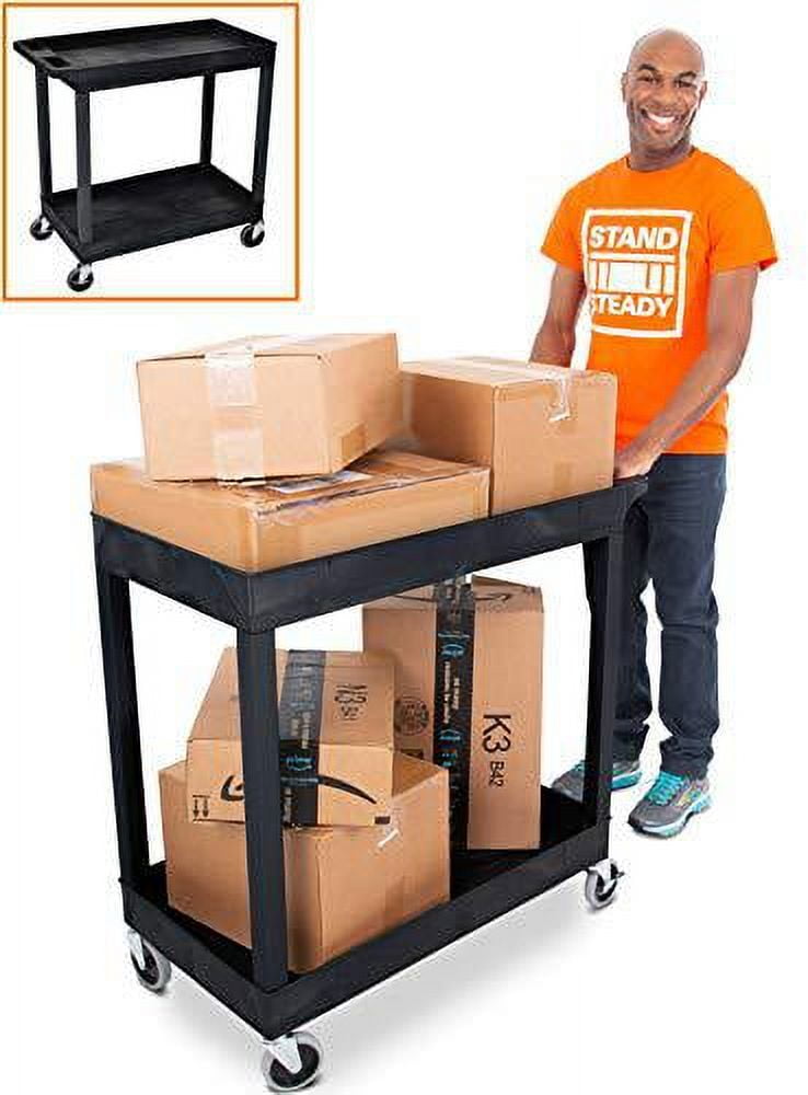 Heavy-Duty Black Utility Cart with Two Deep Shelves