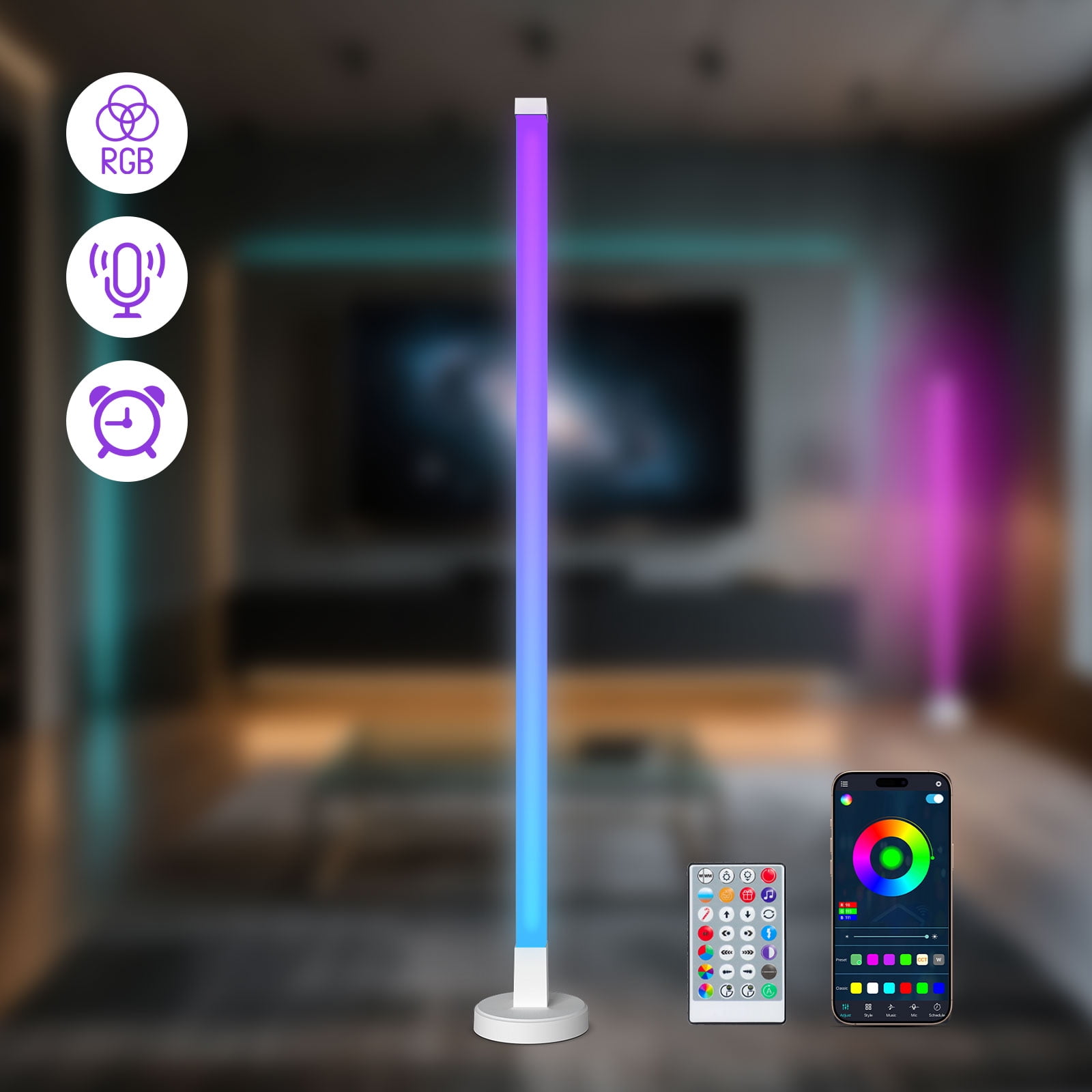 elice Smart Corner Floor Lamp,RGB LED Ambient Lighting with App & Remote Control, Music Sync, 16 Million Colors - Modern Lamp for Bedroom, Living Room, Gaming Room