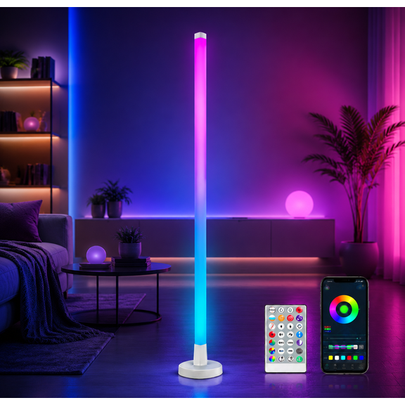 Elice Corner Floor Lamp, RGB LED Ambient Lighting with App & Remote Control, 200+ Dynamic Modes & Music Sync, 16 Million Colors, Fast Assembly, Modern Floor Lamp for Bedroom Living Room Gaming Room