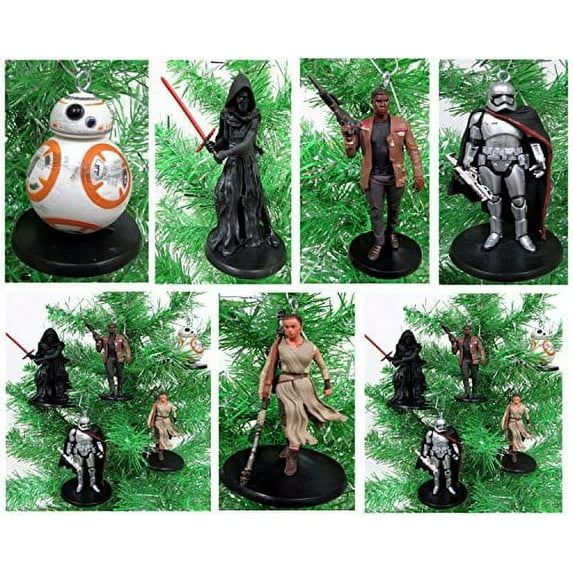 star wars force awakens 5 piece christmas tree ornament set featuring kylo ren, bb-8, captain phasma, finn, rey and flametrooper