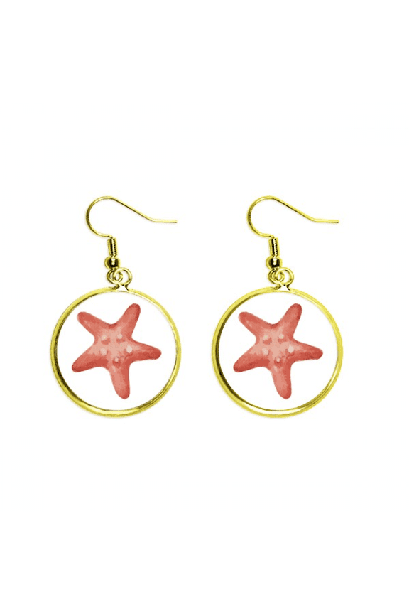 starfish marine life red illustration earring dangle en drop earring jewelry woman