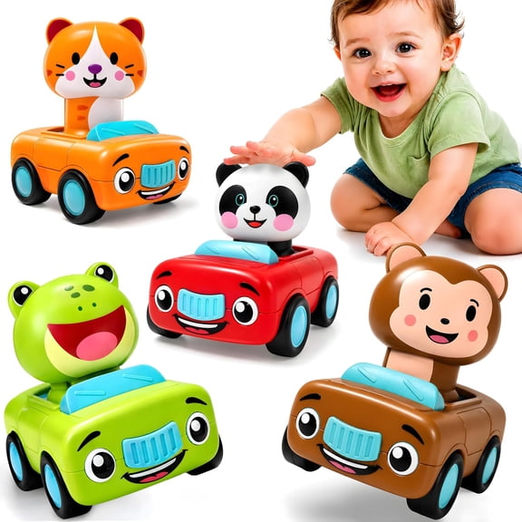 stargo Press to Go Car Toys, Toys for 1 Year Old Boy, Baby Toys 6-12 Months | 4-Pack Animal Cars Baby Safe Ages 6-18 Months, No Batteries, Ideal Toddler Toys 1-2, Baby Boy Toys & 1 Year Old Boy Gif