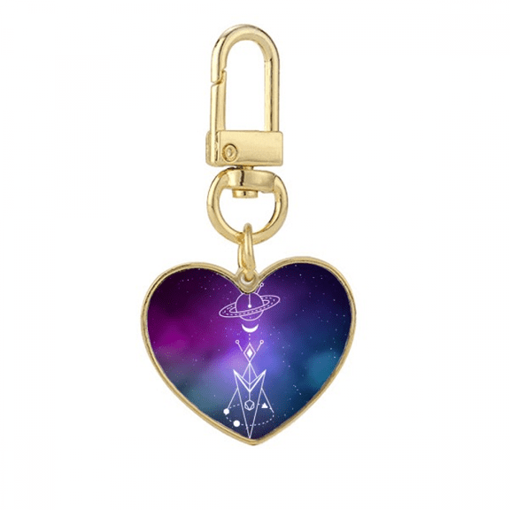 starry alien totem pattern gold heart keychain metal keyring holder