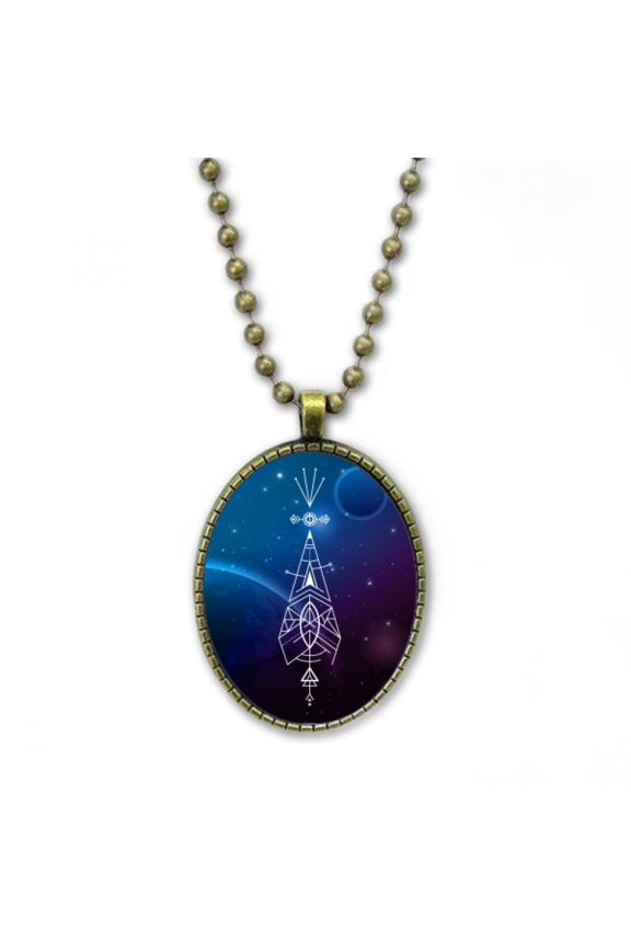 starry totem geometry alien necklace vintage chain bead pendant jewelry collection