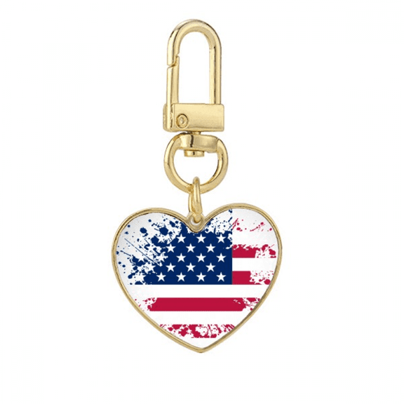 stars and stripes amecountry flag gold heart keychain metal keyring holder