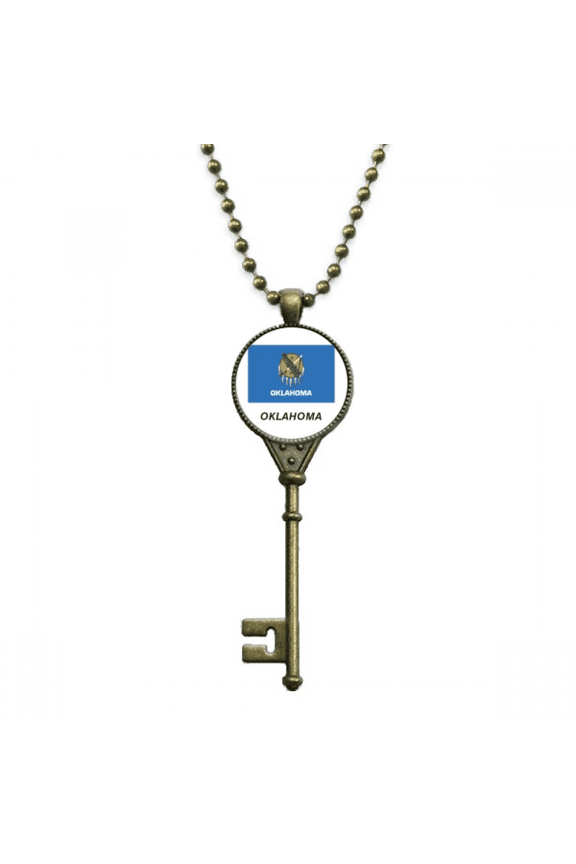 state flag contour oklahoma key necklace pendant tray embellished chain