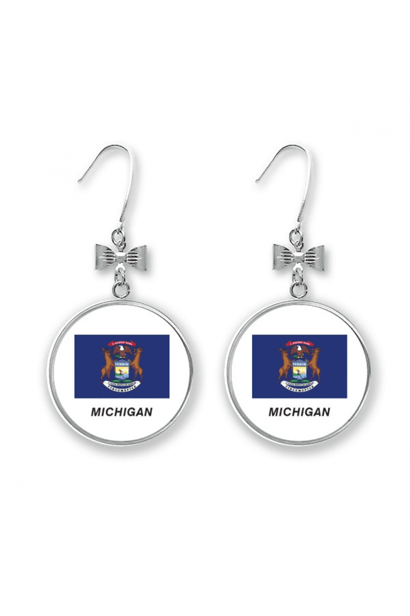 state flag outline michigan bow earrings drop stud pierced hook