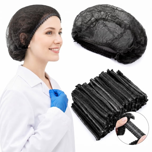 stcellnmex 100 Pcs Disposable Bouffant Caps Bulk Elastic Dust Hairnets for Food Service Nurses Labs Black 21 Inch
