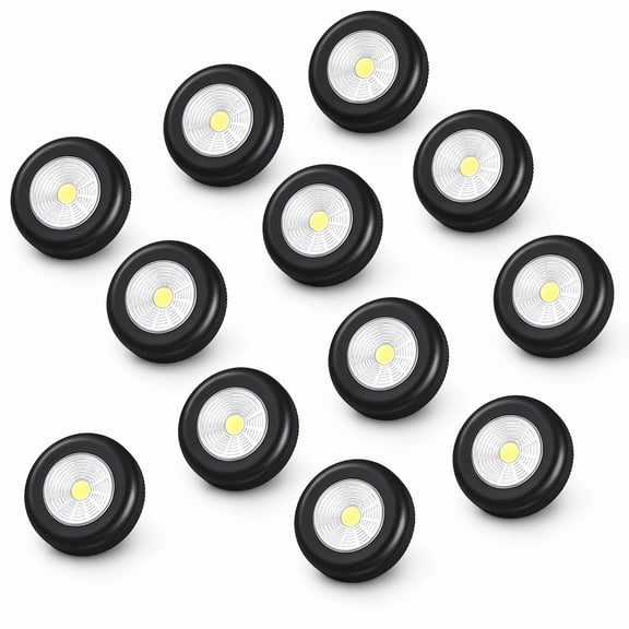 stcellnmex 12 Pack Push Tap Puck Light 2.68 Inch Mini Wireless Touch LED Night Light 60 Lumens Battery Operated Stick on Lights for Under Cabinet Kitchen Counter Closet Wall Black