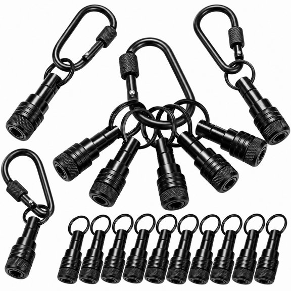 stcellnmex 12 Pcs Bit Holder Keychain 1/4 Inch Socket Hex Shank Bit Holders Aluminum Alloy Quick Release Screwdriver Extension Tool for Impact Driver Drills Nut Gift for Men Black