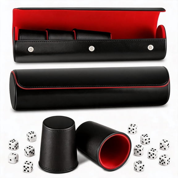 stcellnmex 2 Set Leather Dice Cups Include 10 Cups 50 Dice and 2 Storage Case with Magnetic Closure Liars Game Gift for Party Craps Backgammon Red