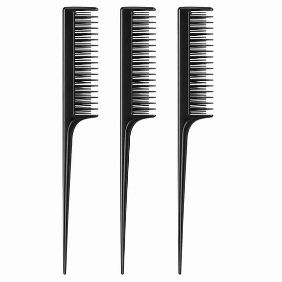 stcellnmex 3 Pcs Triple Teasing Comb Rat Tail Tool Tease Layers Pintail Comb for Women Back Root Teaser Adding Volume Structure Styling Black