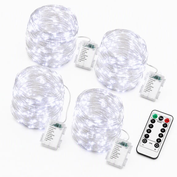 stcellnmex 4 Pack Fairy String Lights 50 LED Copper Wire Battery Operated with Timer Cool White