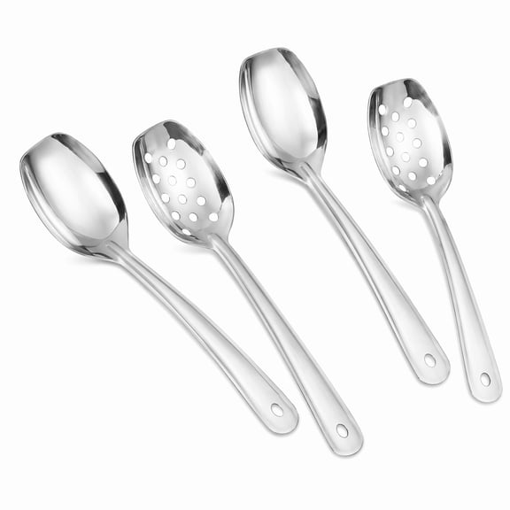 stcellnmex 4 Pack Large Serving Spoons Flat Bottom Cooking Slotted Spoon Stainless Steel for Kitchen Parties Buffet 10 Inch Silvery