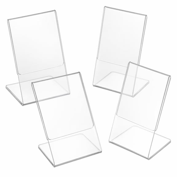 stcellnmex 4 Pcs Acrylic Photo Frame L Shape Slant Back Desktop Photo Frames Plastic Clear Sign Display Stand for Home Office Wedding Restaurant Menu 3.5 x 5 Inch