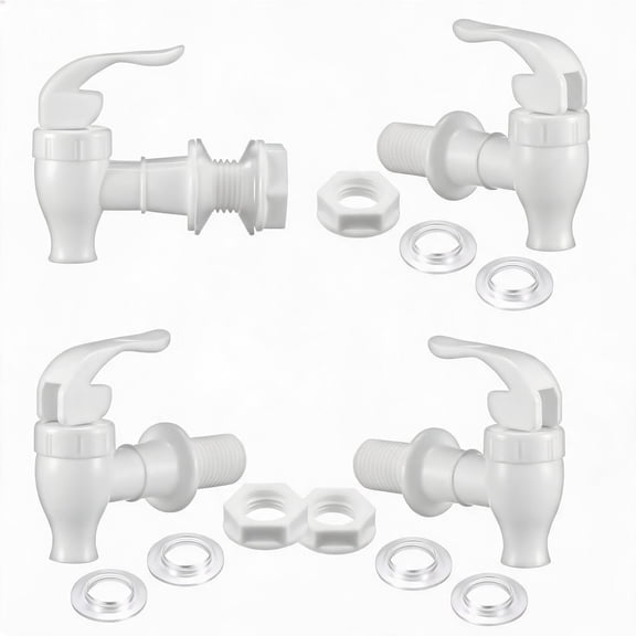 stcellnmex 4 Sets BPA Free Replacement Faucet Reusable Spigot Spout Lever Pour Dispenser for Valve Crock Tap for Rain Barrel Garden Irrigation White