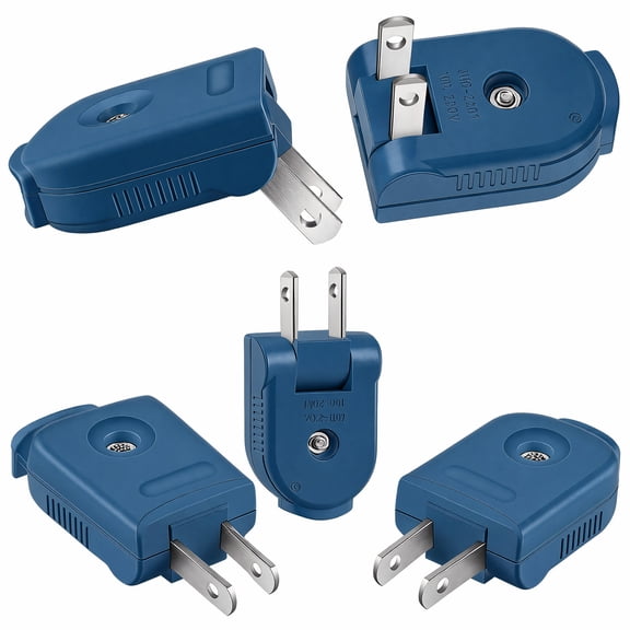 stcellnmex 5 Pcs Extension Cord Replacement Plug 2 Prong 250V 10A Rotatable Male Lamp Plug for Small Appliances DIY Craft Blue