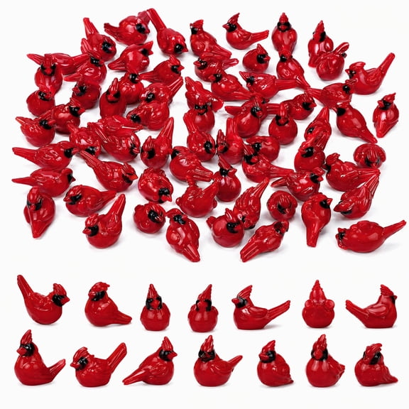 stcellnmex 50 Pcs Mini Resin Red Cardinal Bird Figurines Tiny Ornaments for Spring Gift Garden Crafts Cake Topper Decoration